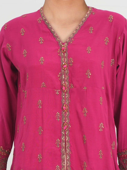 2 Piece Raw Silk Suit- Embroidered (Pret)