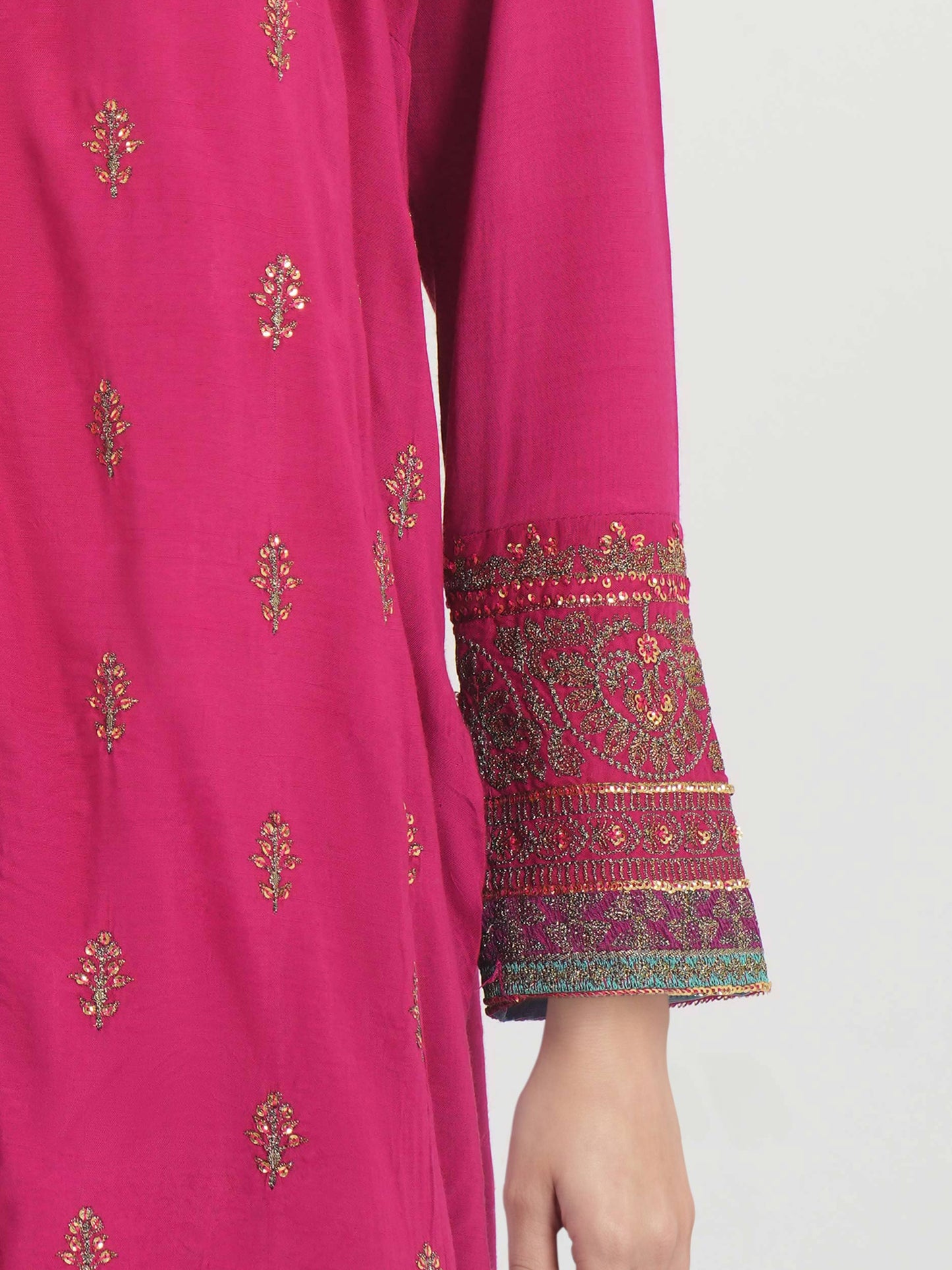 2 Piece Raw Silk Suit- Embroidered (Pret)