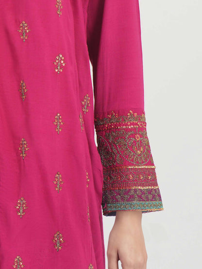 2 Piece Raw Silk Suit- Embroidered (Pret)