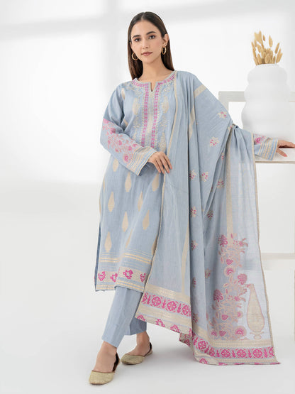 3 Piece Jacquard Suit-Embroidered (Pret)