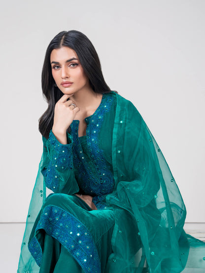 3 Piece Velvet Suit- Embroidered (Pret)