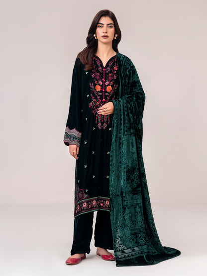 3 Piece Velvet Suit- Embroidered (Pret)