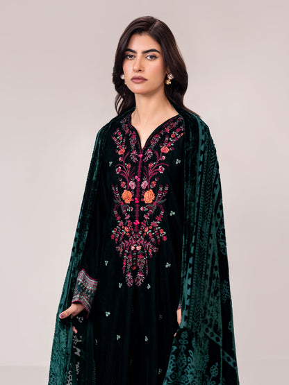 3 Piece Velvet Suit- Embroidered (Pret)