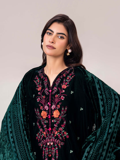 3 Piece Velvet Suit- Embroidered (Pret)