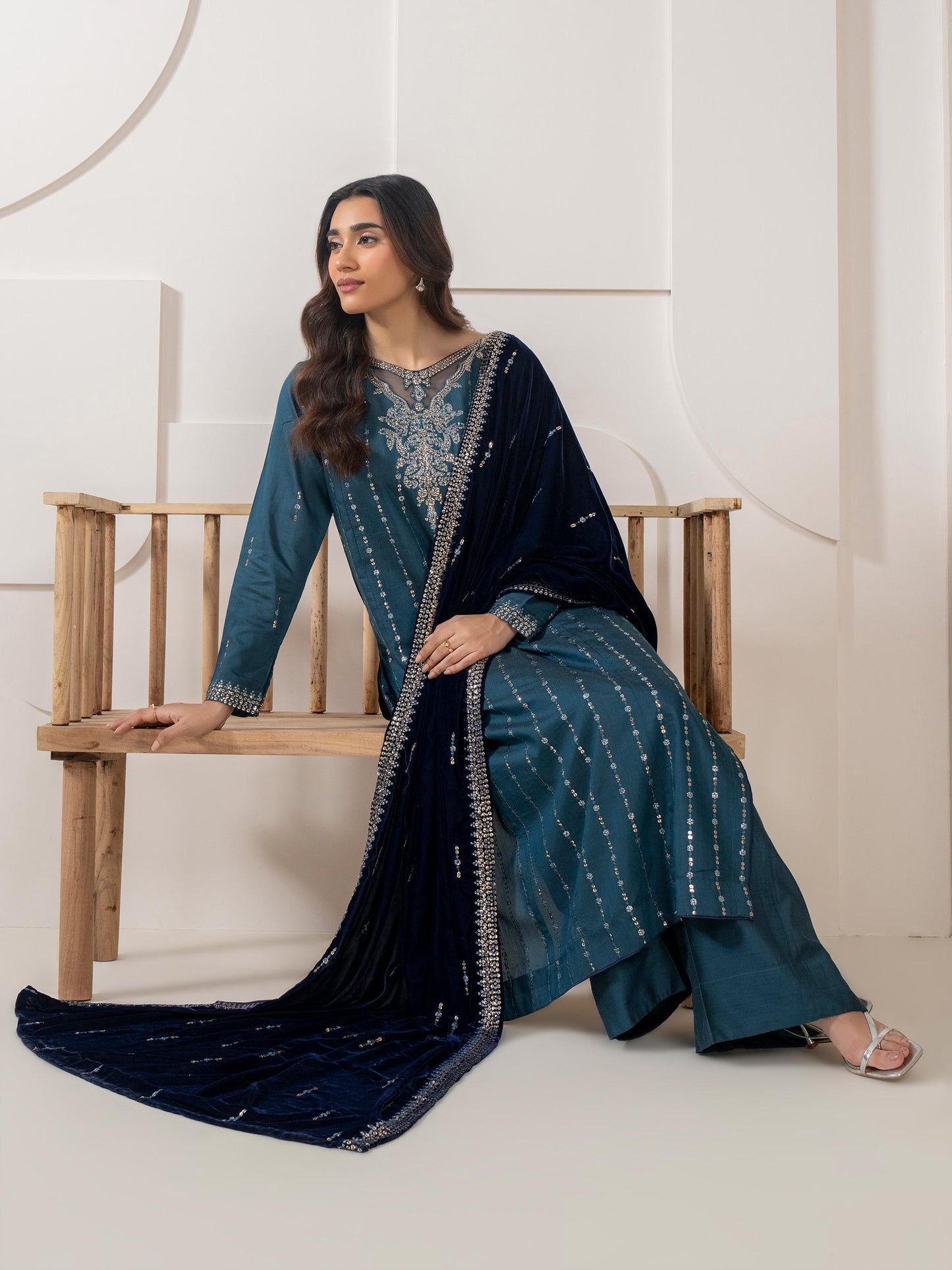 3 Piece Silk Suit-Embellished (Pret)