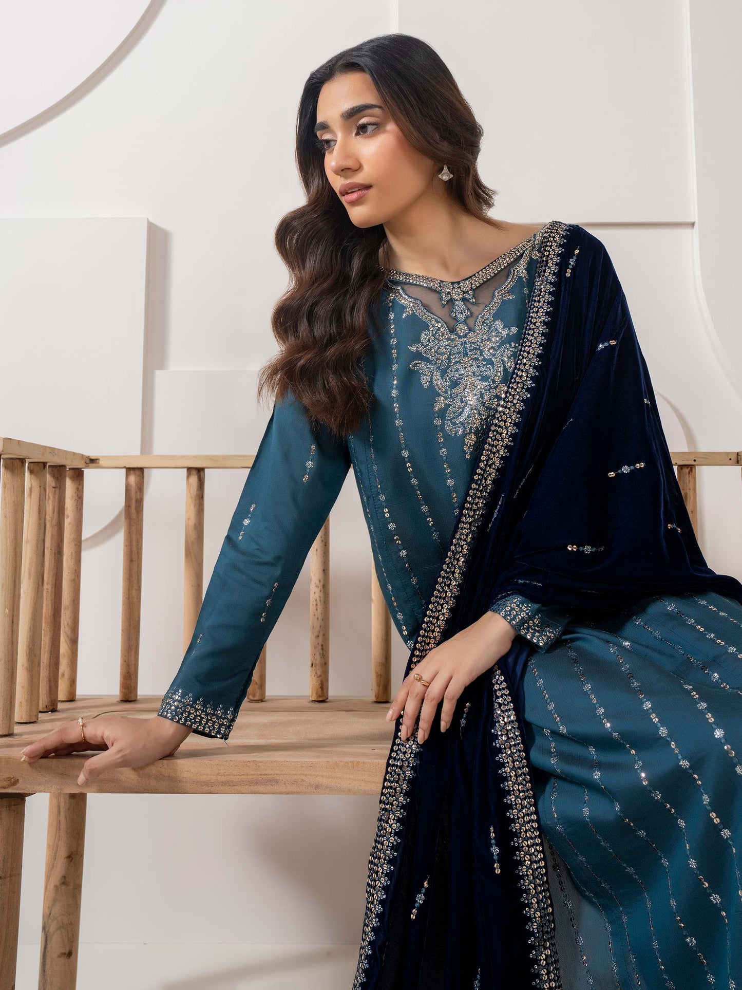 3 Piece Silk Suit-Embellished (Pret)