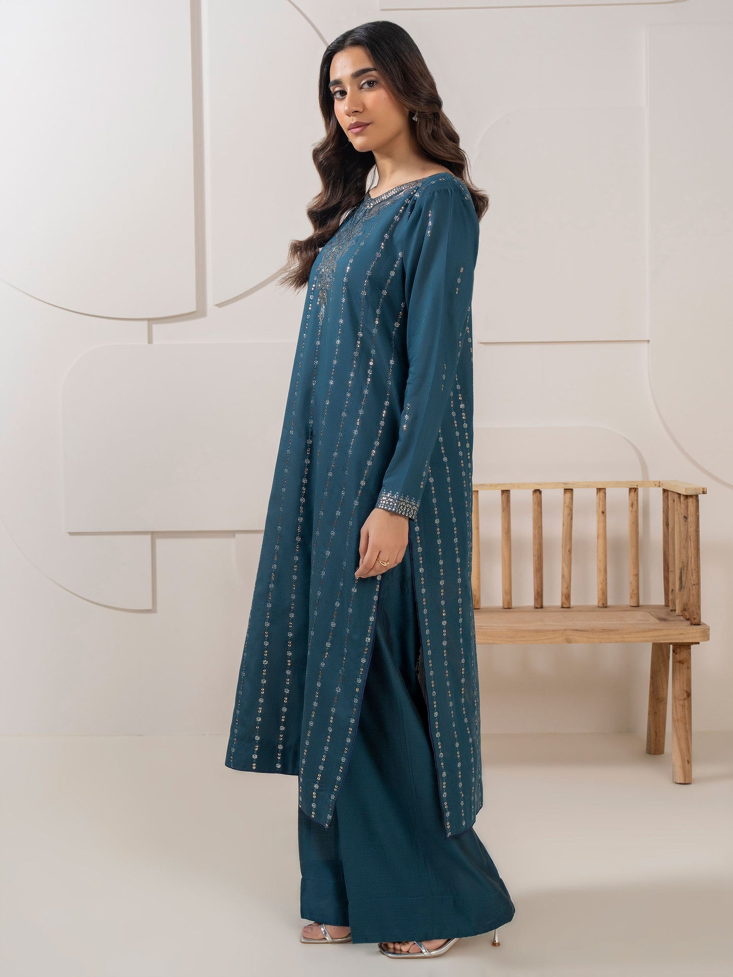 3 Piece Silk Suit-Embellished (Pret)