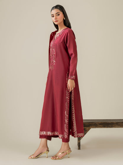 3 Piece Raw Silk Suit-Embroidered (Pret)