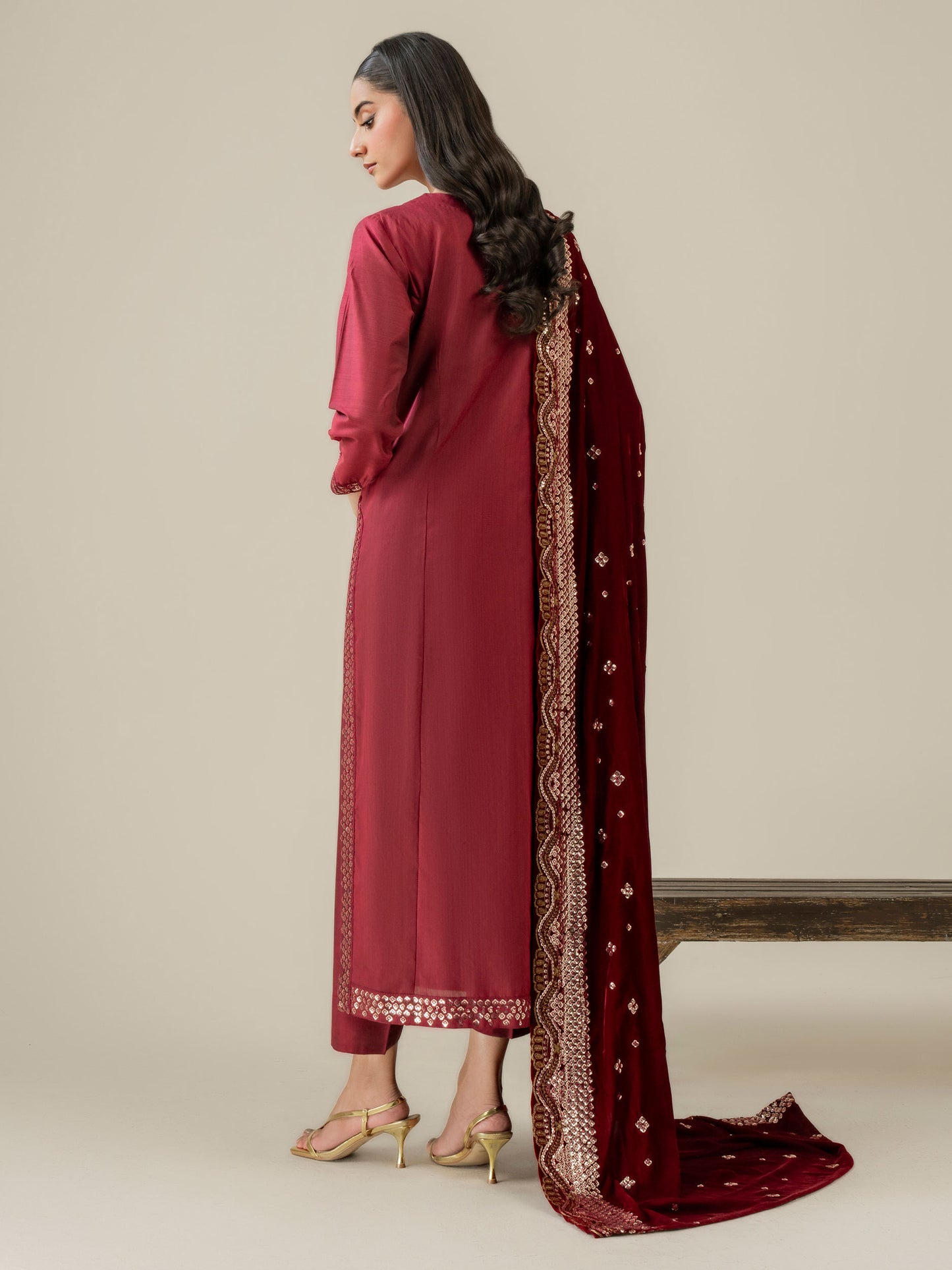 3 Piece Raw Silk Suit-Embroidered (Pret)
