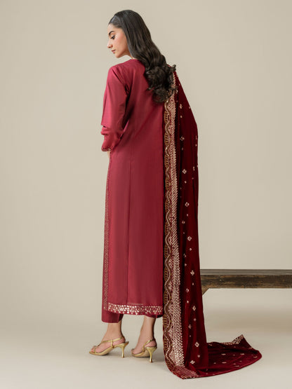 3 Piece Raw Silk Suit-Embroidered (Pret)