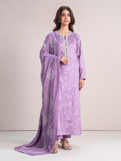 3 Piece Satin Suit- Embroidered (Pret)
