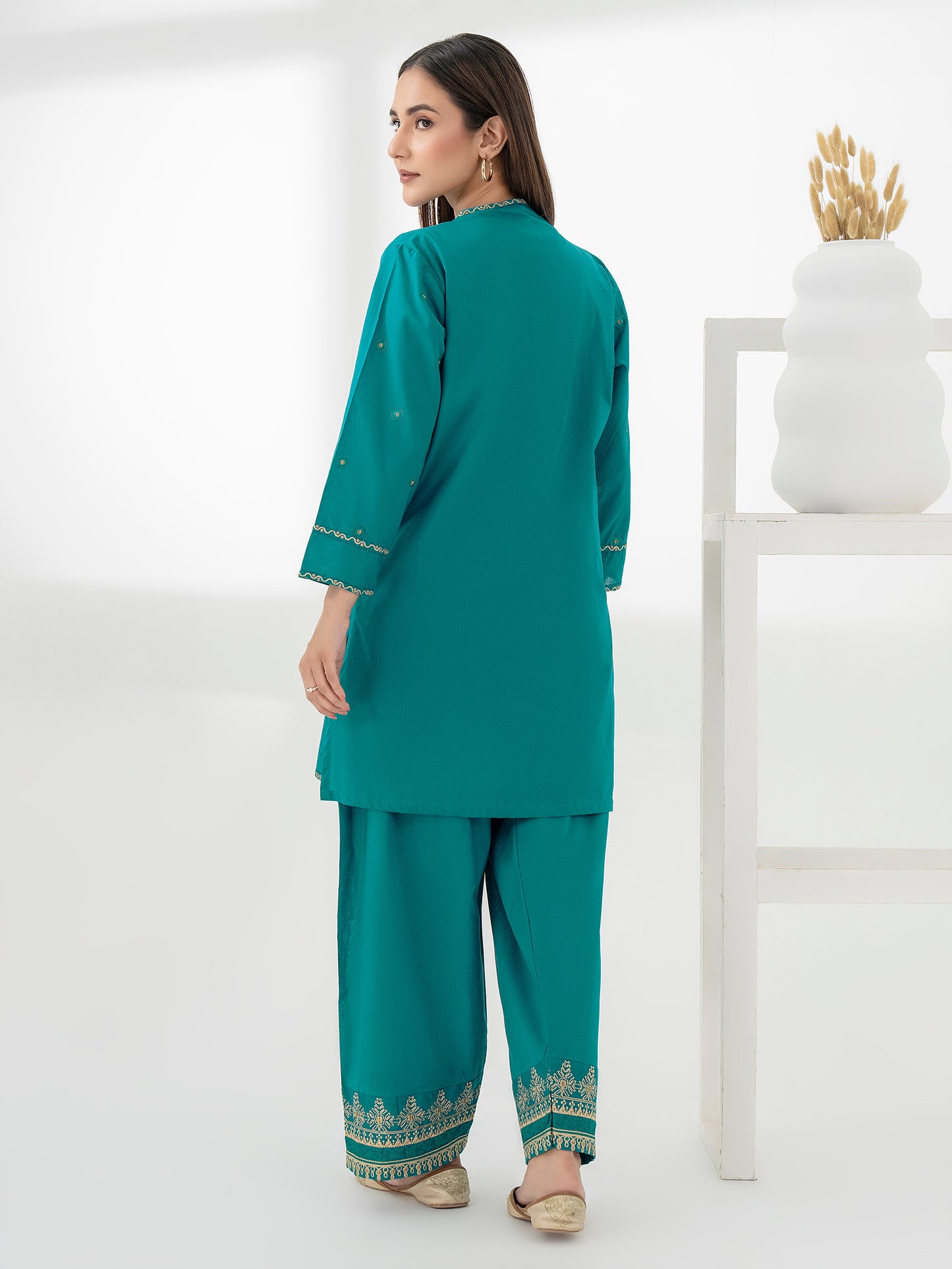 2 Piece Cambric Suit-Embroidered (Pret)