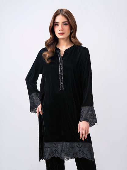 2 Piece Velvet Suit- Embroidered (Pret)