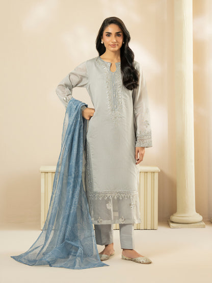 3-Piece Raw Silk Suit-Embroidered (Pret)