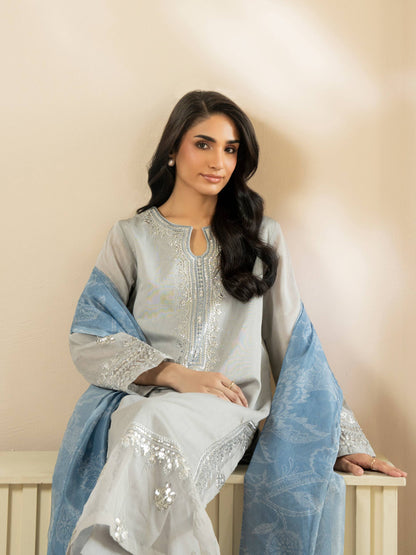 3-Piece Raw Silk Suit-Embroidered (Pret)