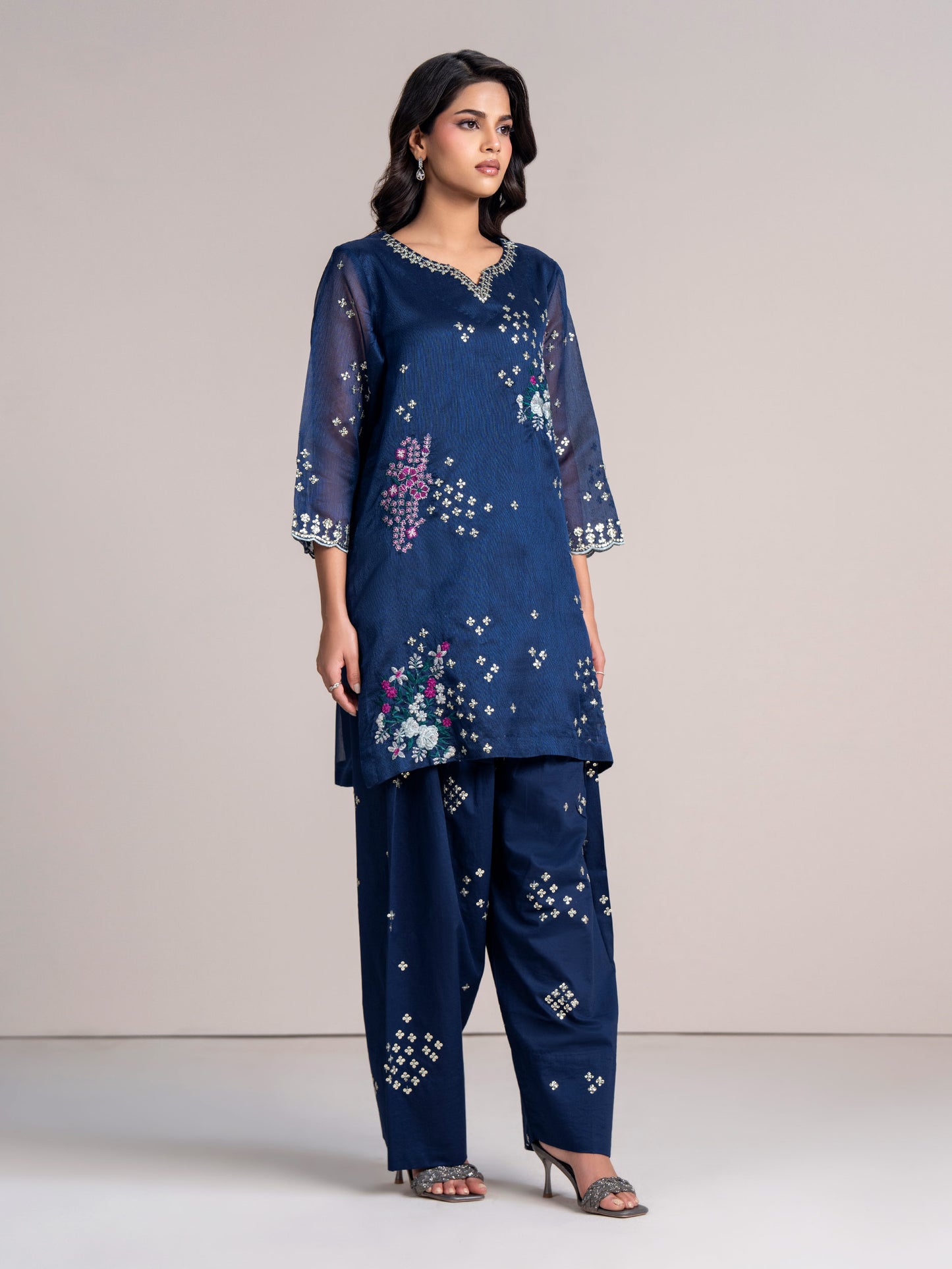 2 Piece Net Suit-Embroidered  (Pret)
