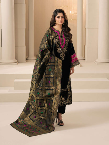 3 Piece Velvet Suit-Embroidered (Pret)