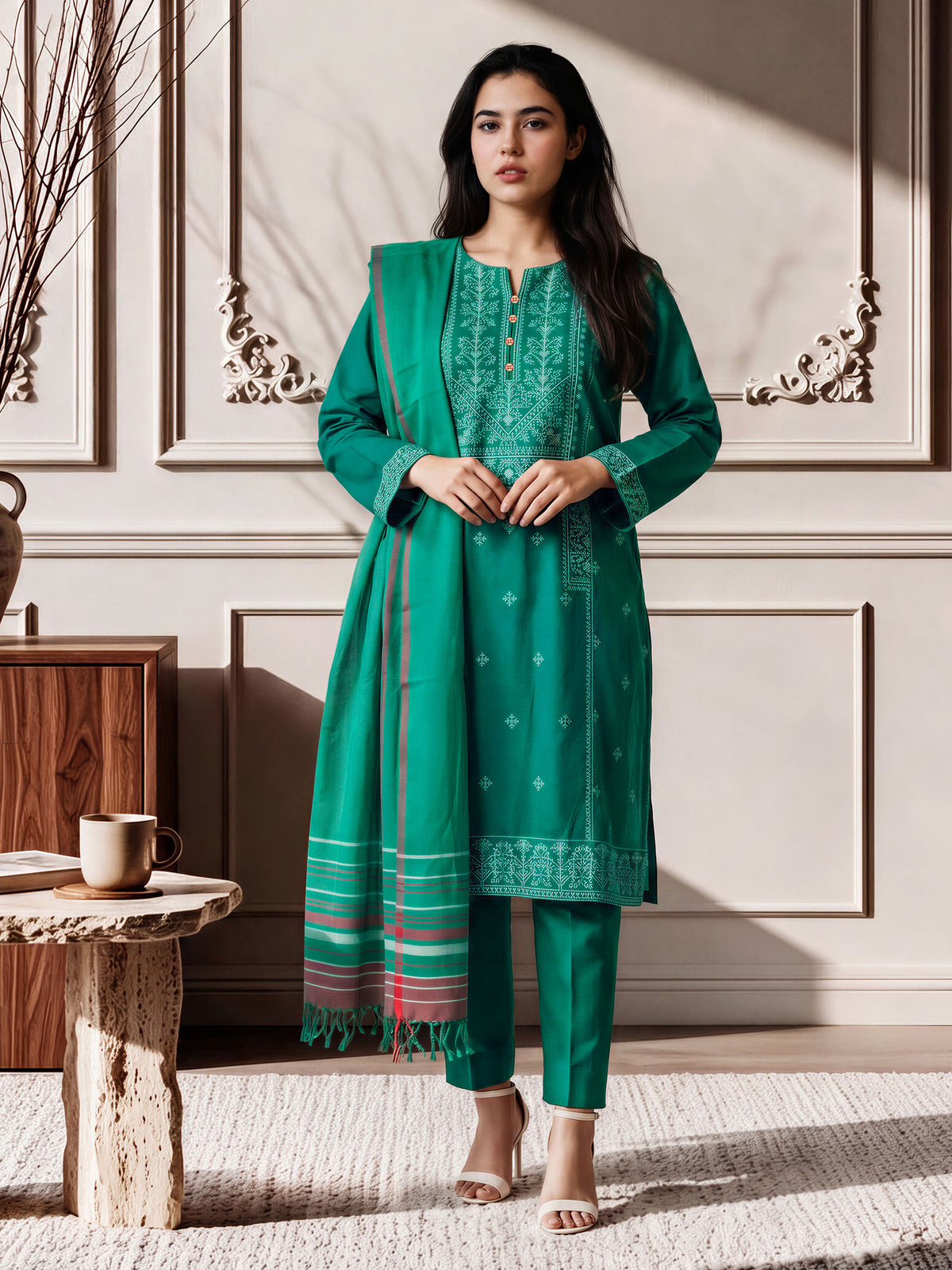 3 Piece Khaddar Suit-Embroidered (Pret)