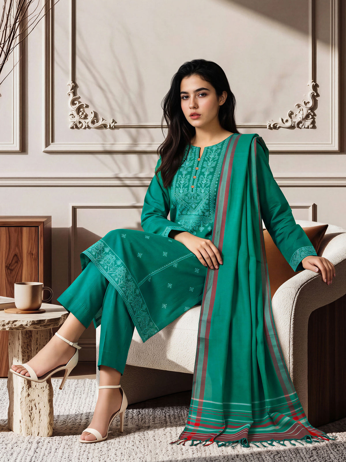 3 Piece Khaddar Suit-Embroidered (Pret)