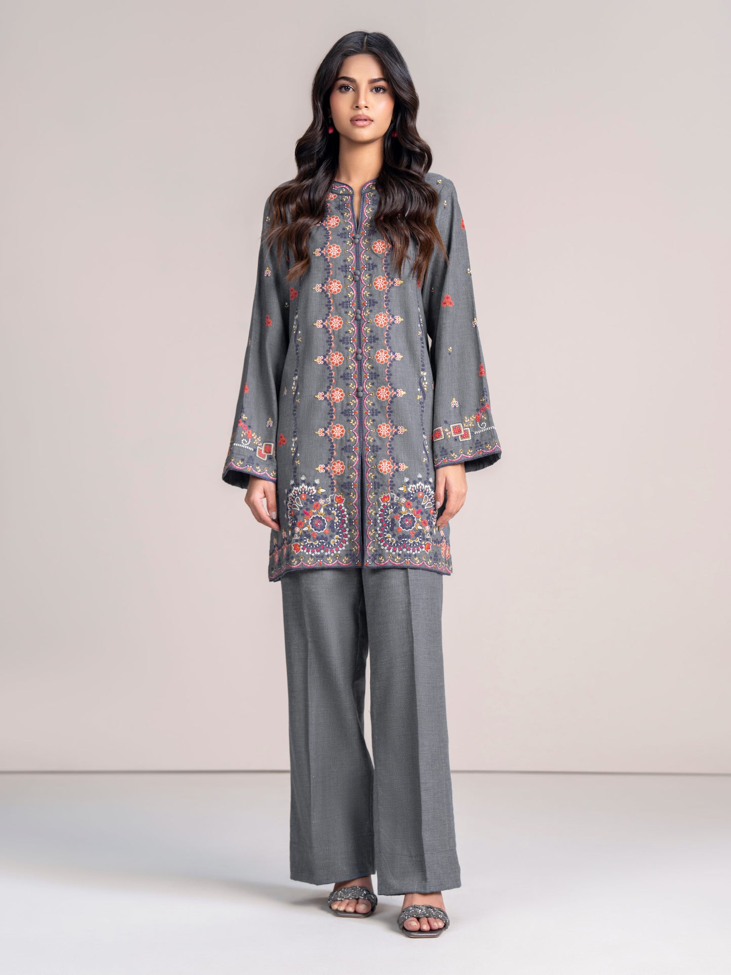 Yarn Dyed Co-ord Set- Embroidered