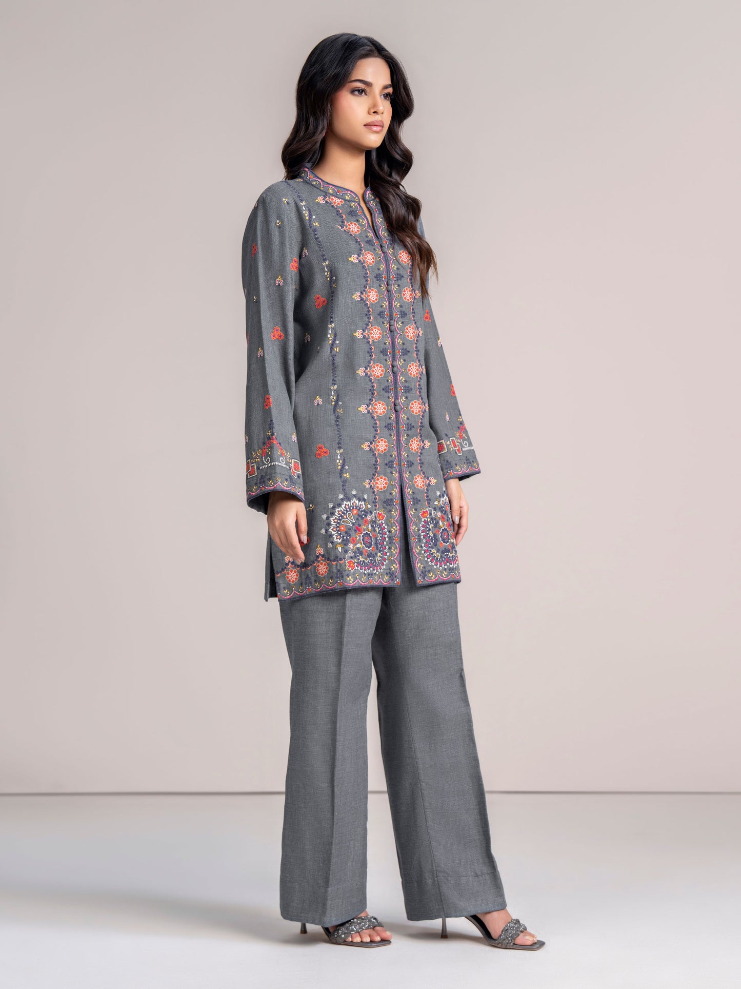 Yarn Dyed Co-ord Set- Embroidered