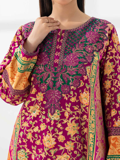 2 Piece Satin Suit-Embroidered (Pret)