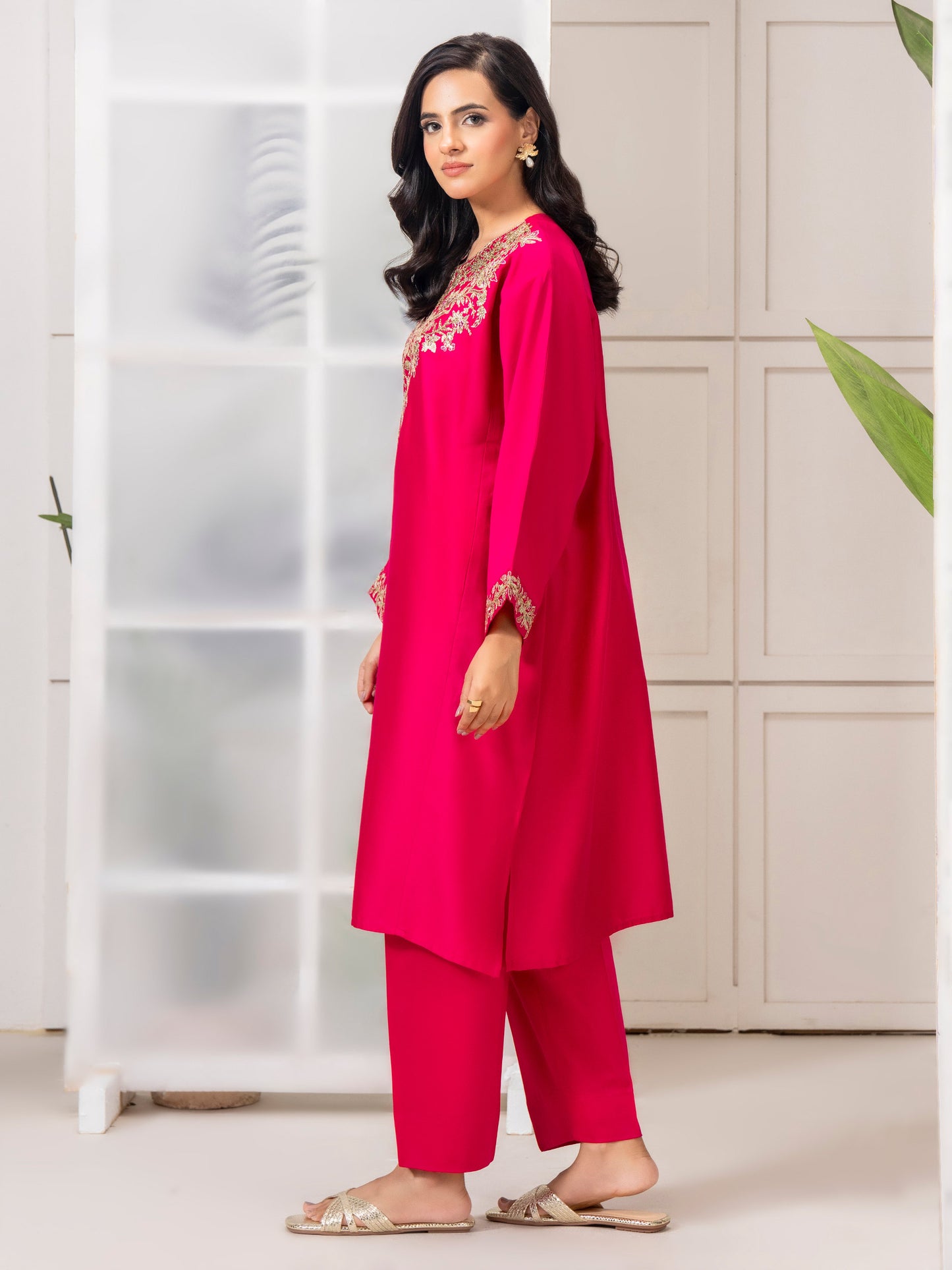 2 Piece Satin Suit-Embellished (Pret)