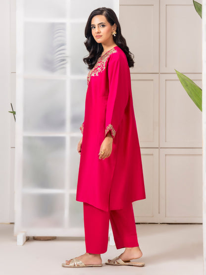 2 Piece Satin Suit-Embellished (Pret)