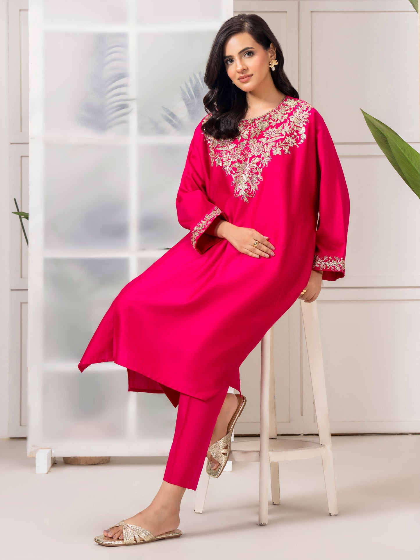 2 Piece Satin Suit-Embellished (Pret)