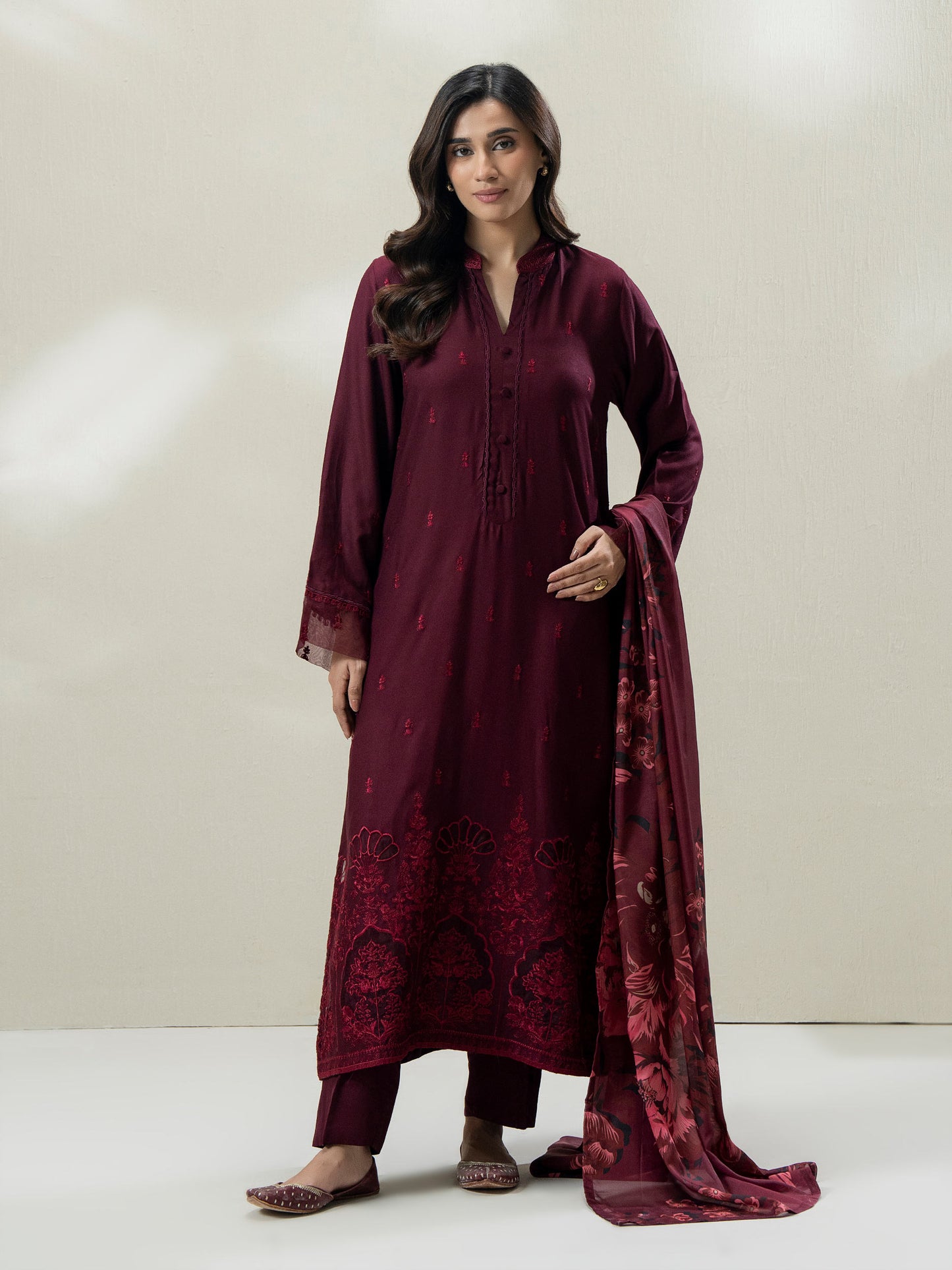 3-Piece Crepe Suit- Embroidered (Pret)