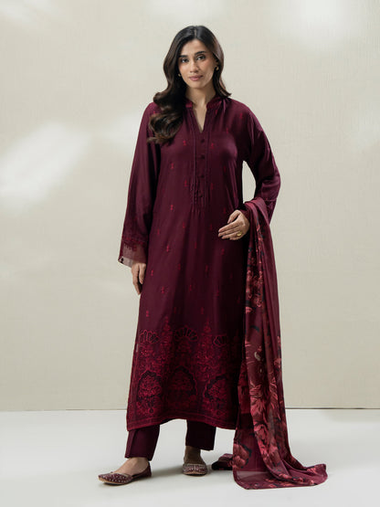 3-Piece Crepe Suit- Embroidered (Pret)