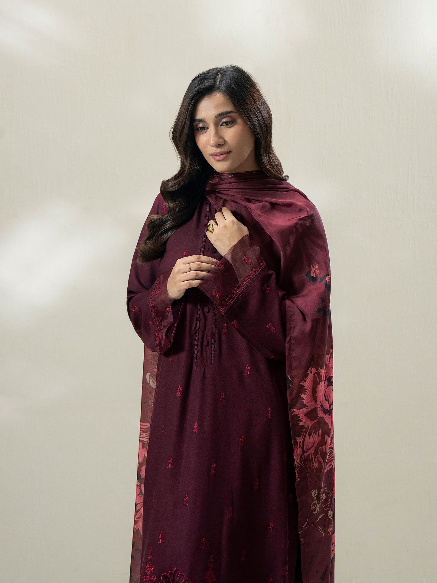 3-Piece Crepe Suit- Embroidered (Pret)