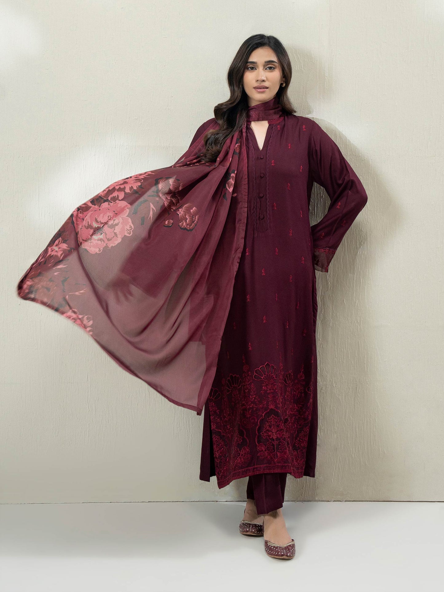 3-Piece Crepe Suit- Embroidered (Pret)