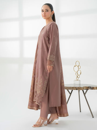 3 Piece Satin Suit-Embroidered (Pret)