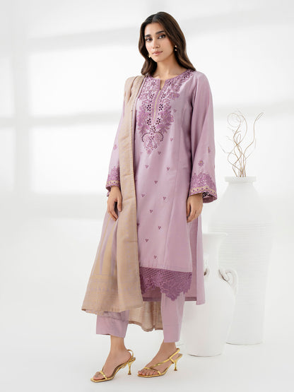 3 Piece Satin Suit-Embroidered (Pret)