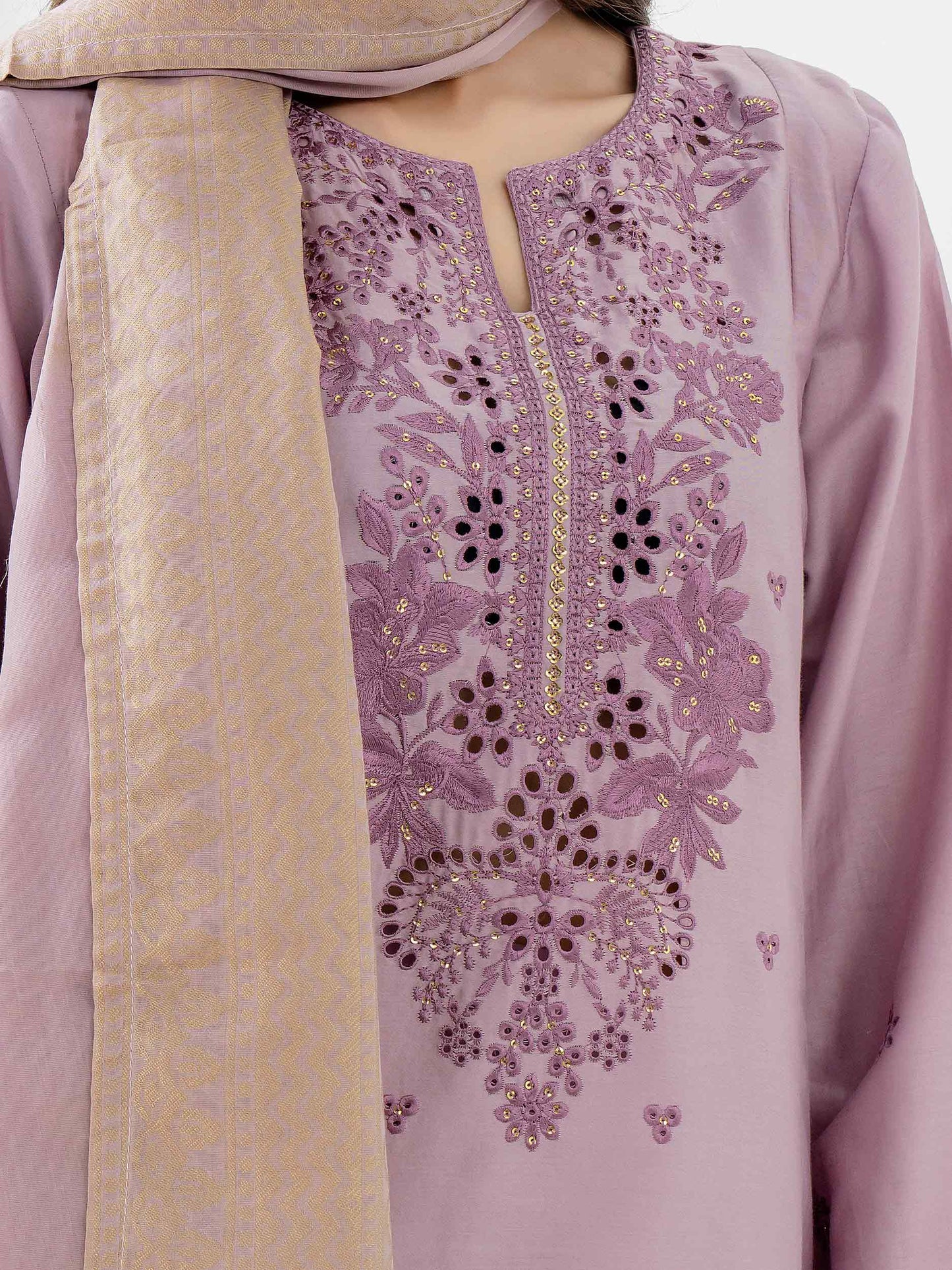 3 Piece Satin Suit-Embroidered (Pret)