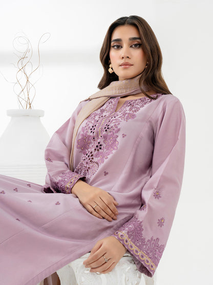 3 Piece Satin Suit-Embroidered (Pret)