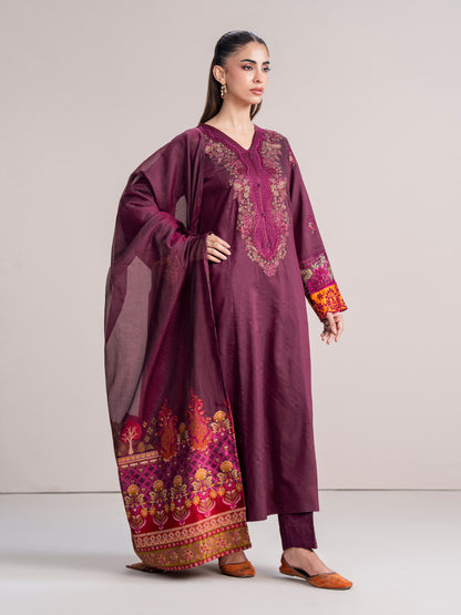 3 Piece Raw Silk Suit- Embroidered (Pret)