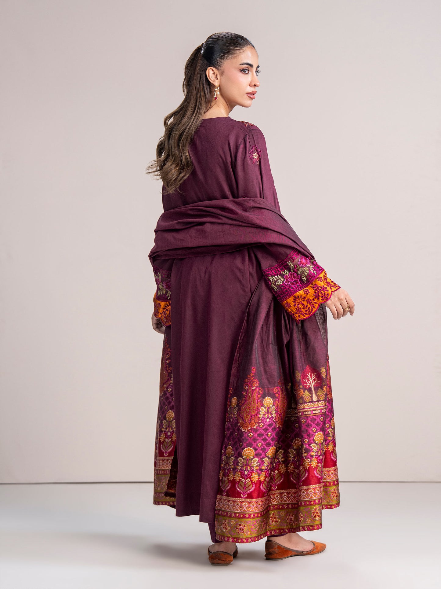 3 Piece Raw Silk Suit- Embroidered (Pret)