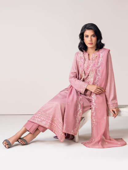 3 Piece Zari Karandi Suit- Embroidered (Pret)