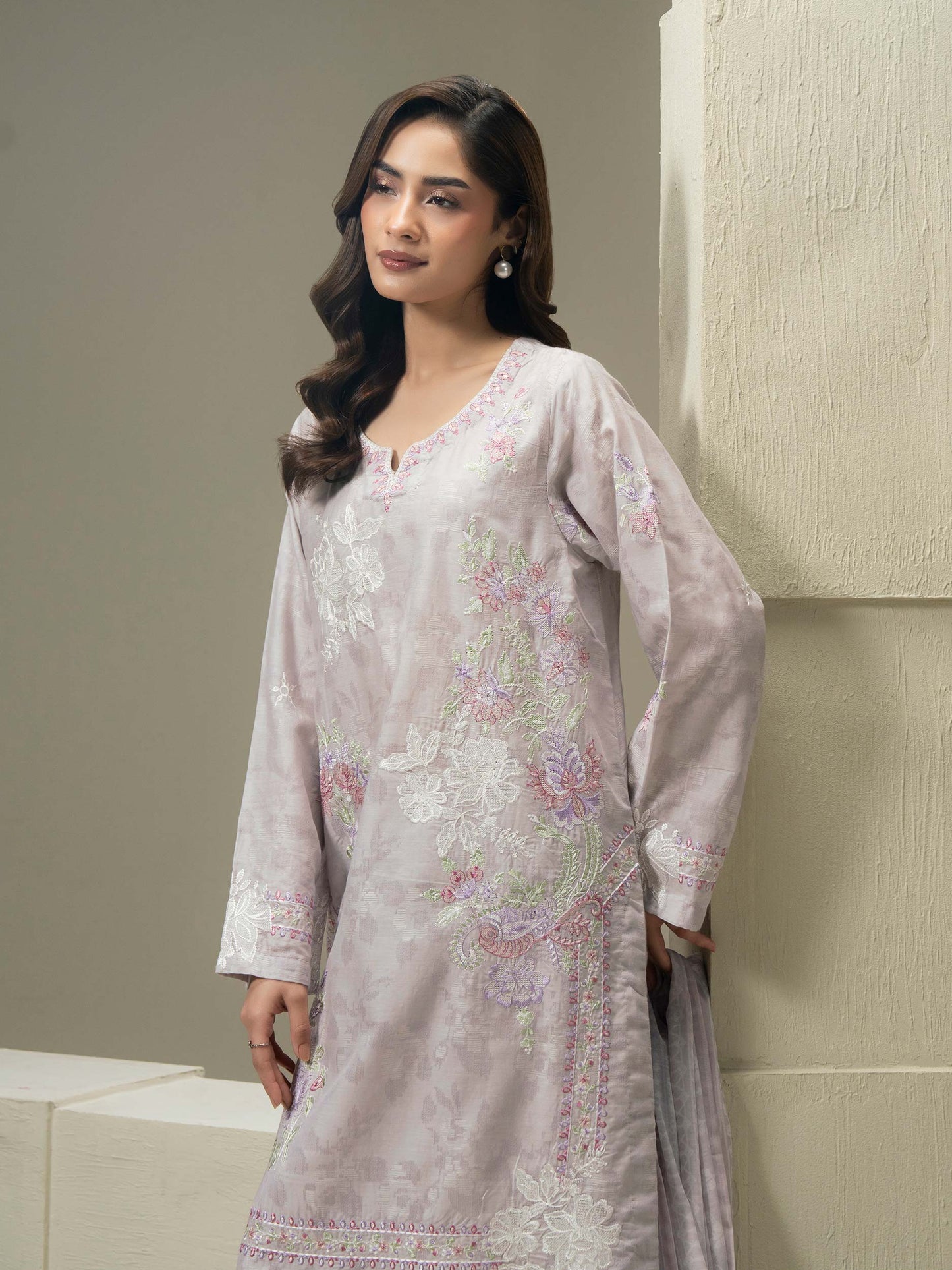 3 Piece Jacquard Suit-Embroidered (Pret)