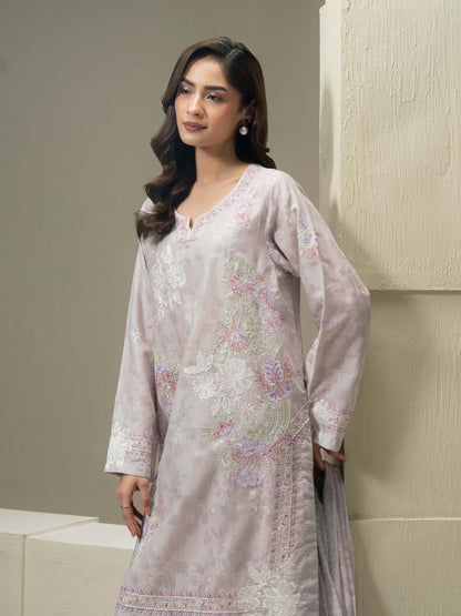 3 Piece Jacquard Suit-Embroidered (Pret)