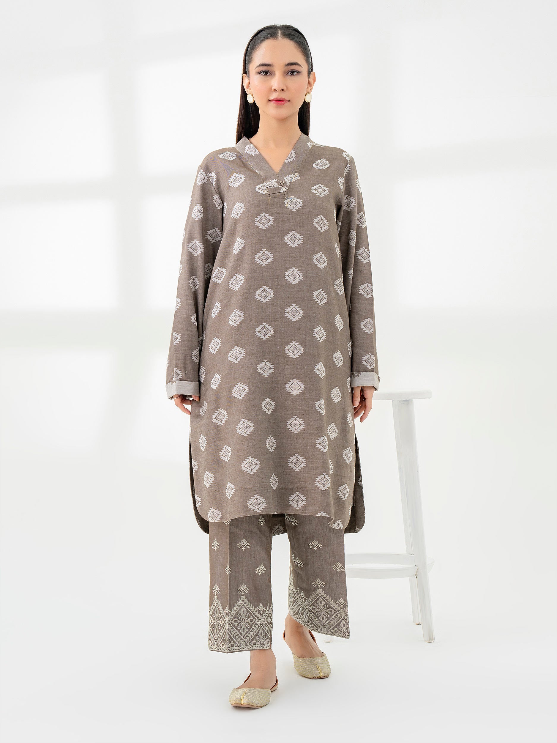 2 Piece Jacquard Suit-Embroidered (Pret)