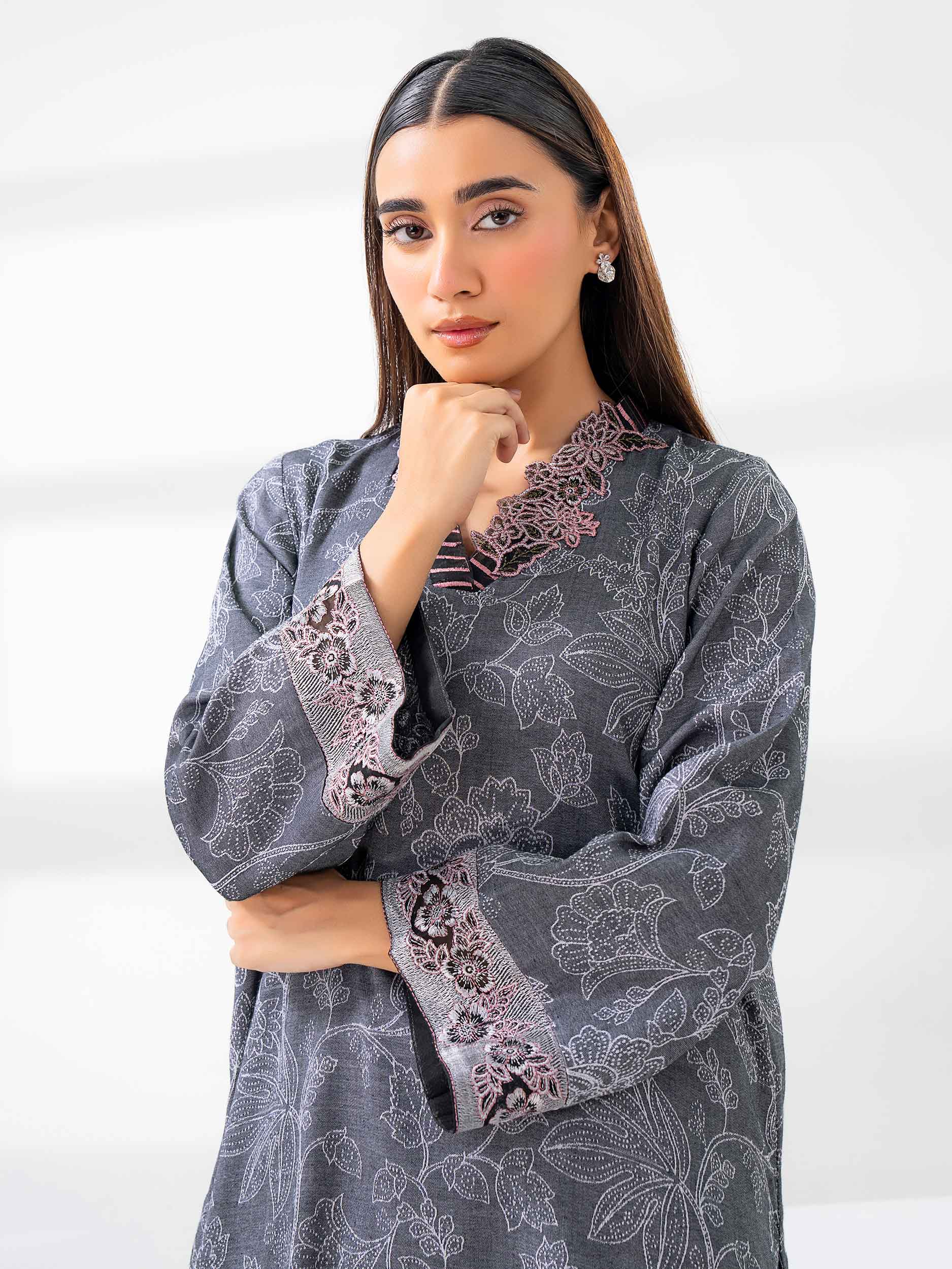Sahar Pret Casual Cotton Jacquard 2 Piece Suit SSMCS-RK-04 Eclipse