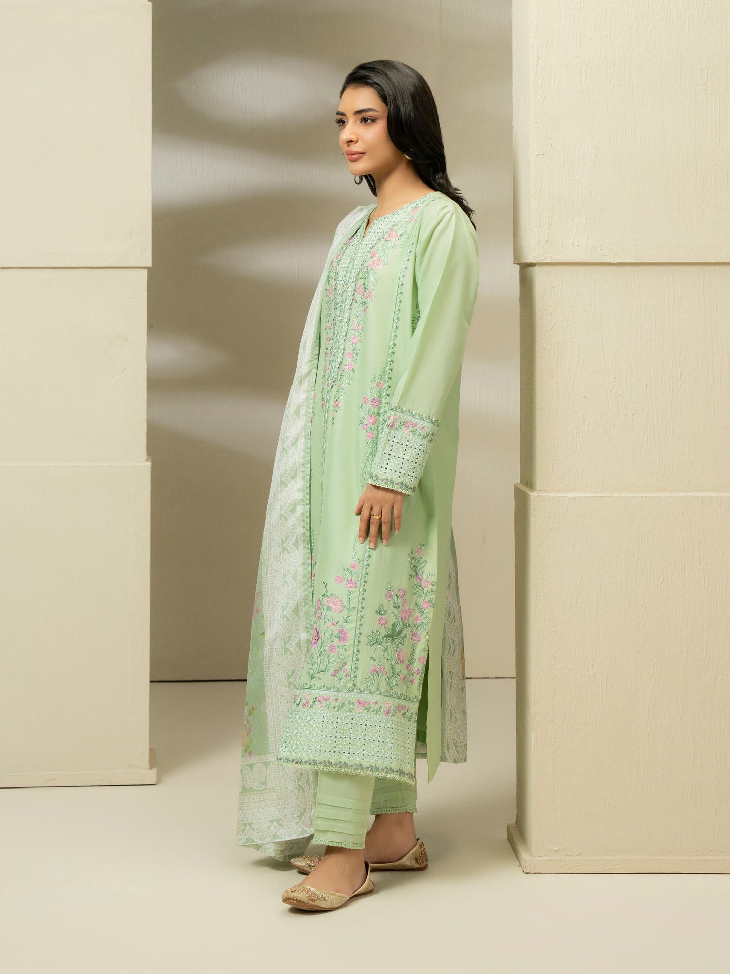 3 Piece Cambric Suit-Embroidered (Pret)