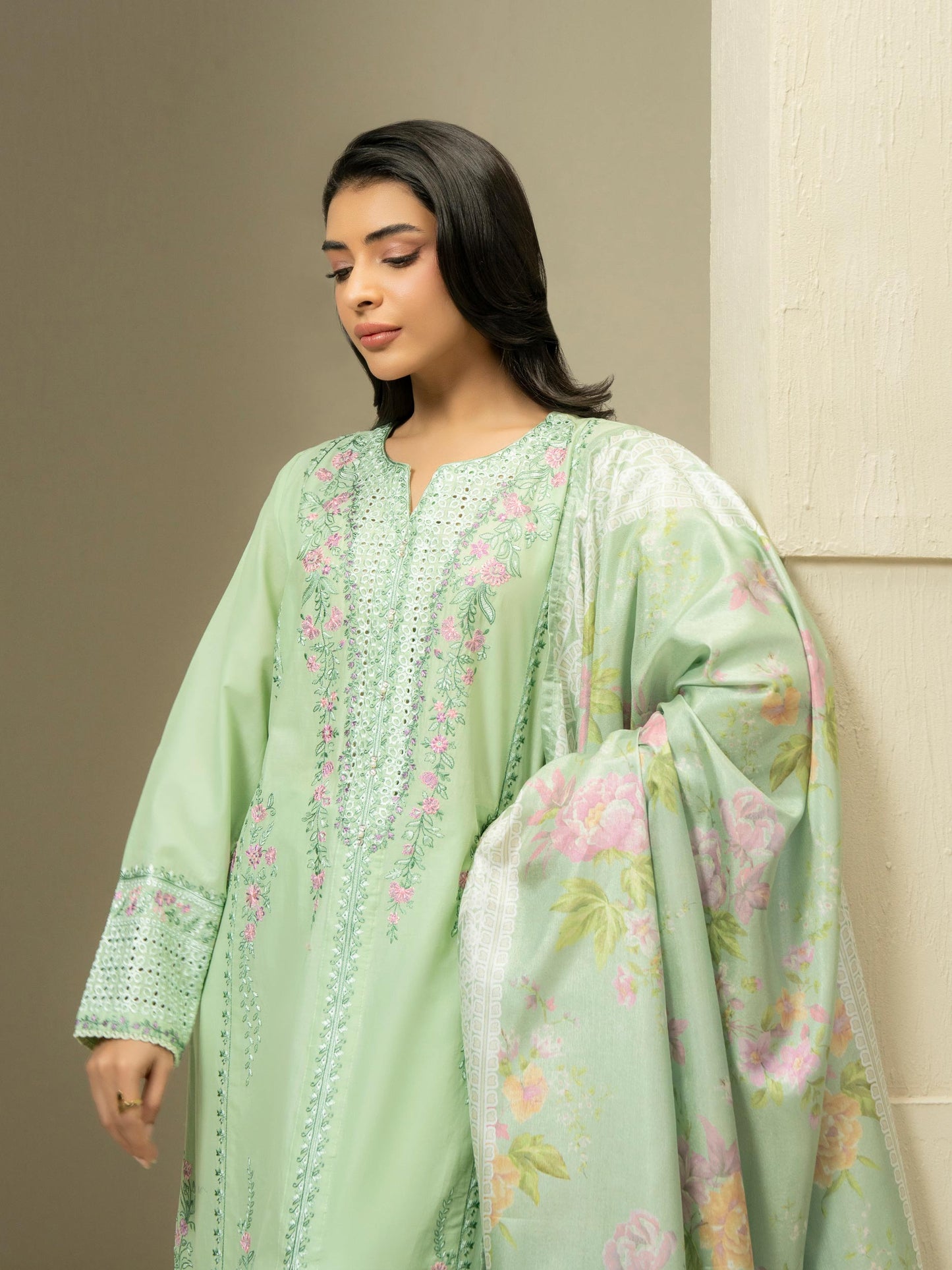 3 Piece Cambric Suit-Embroidered (Pret)