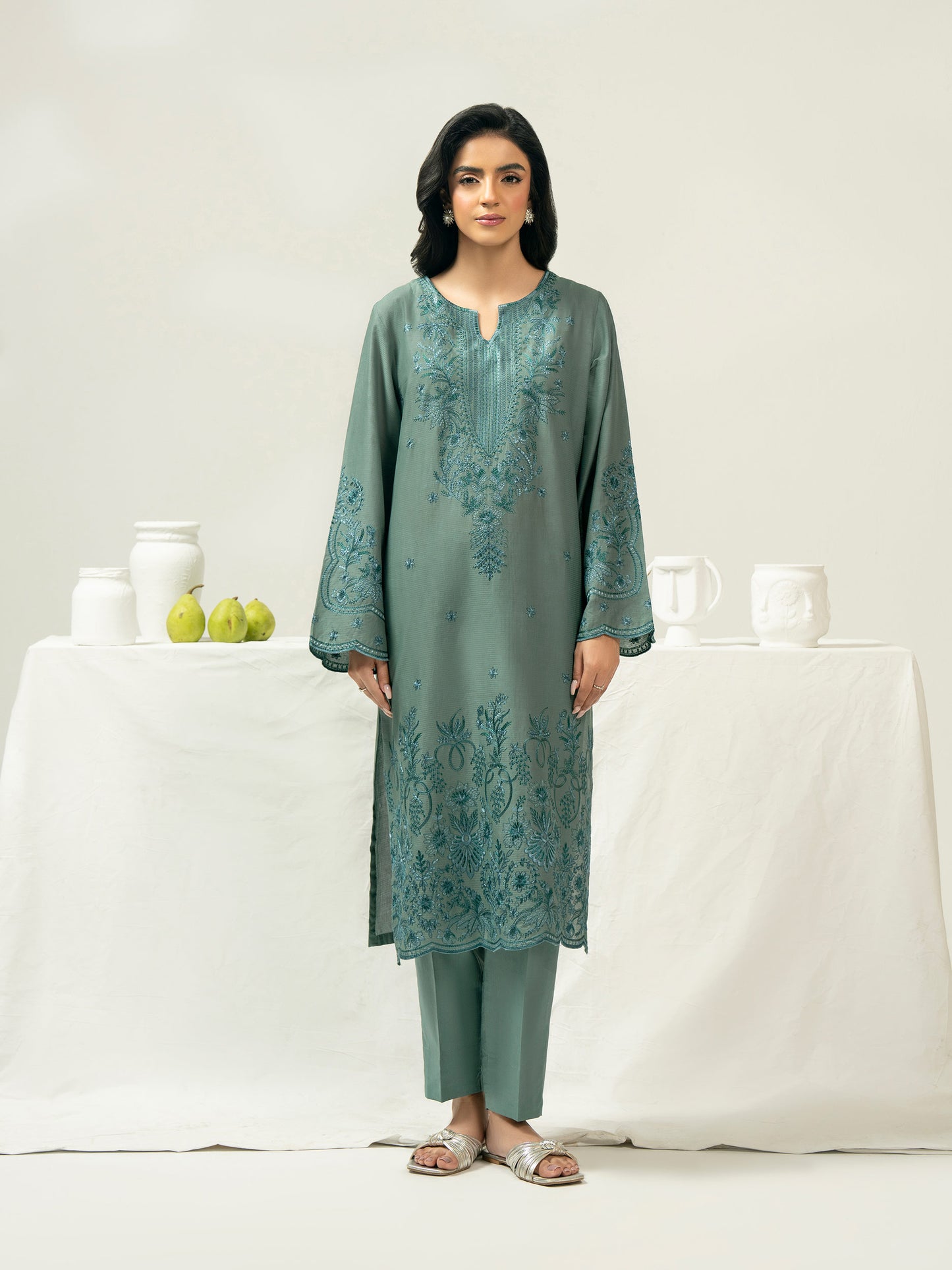 2 Piece Dobby Suit-Embroidered (Pret)