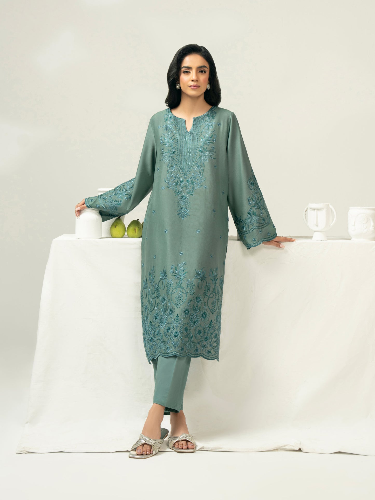 2 Piece Dobby Suit-Embroidered (Pret)