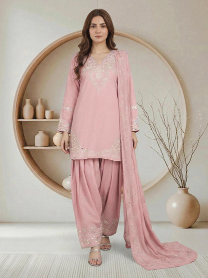3 Piece Lawn Slub Suit- Embroidered (Pret)