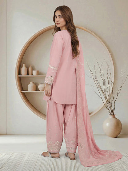 3 Piece Lawn Slub Suit- Embroidered (Pret)